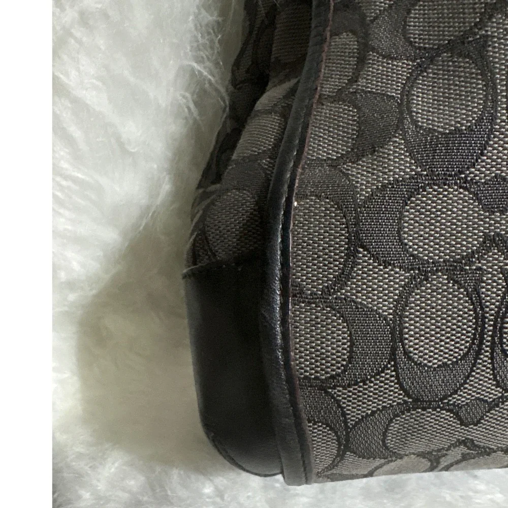 Coach Signature Jacquard Hobo Shoulder Bag Charcoal Grey Black Monogram Canvas